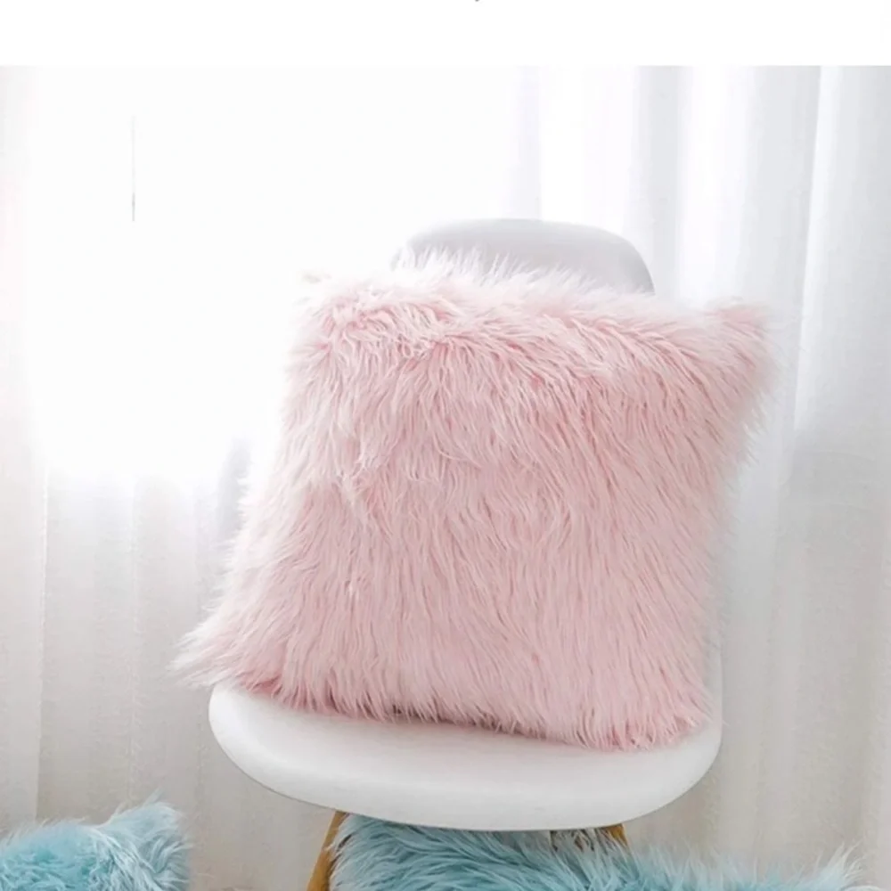Pink Faux Fur Pillow Cover 18”x18”